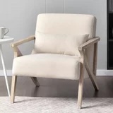 Bonzy Home Mid Century Modern Wooden Frame Arm Chair with Solid Wood Frame, 2pcs, Beige (Incomplete Box 1/2)