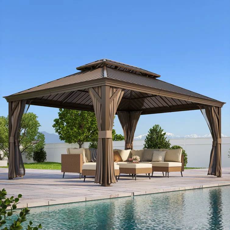 16 Ft. W x 12 Ft. D 12 Ft. W X 10 Ft. D Metal Patio Gazebo(Incomplete Box 4/4)