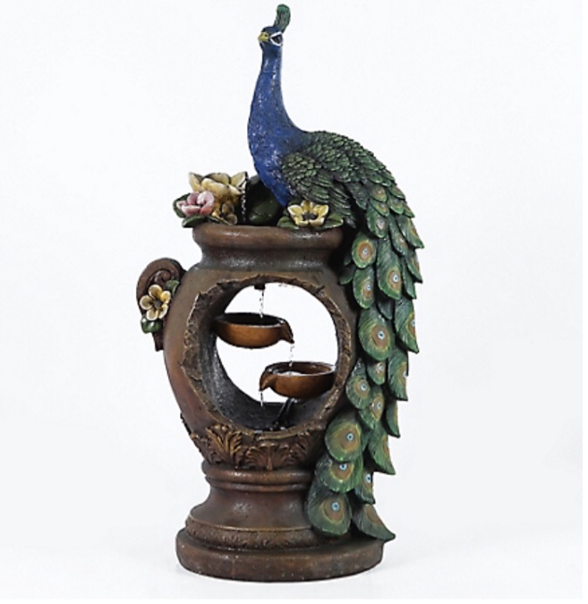 Resin Peacock and Urn Statue Outdoor Fountain with LED Lights, WHF548