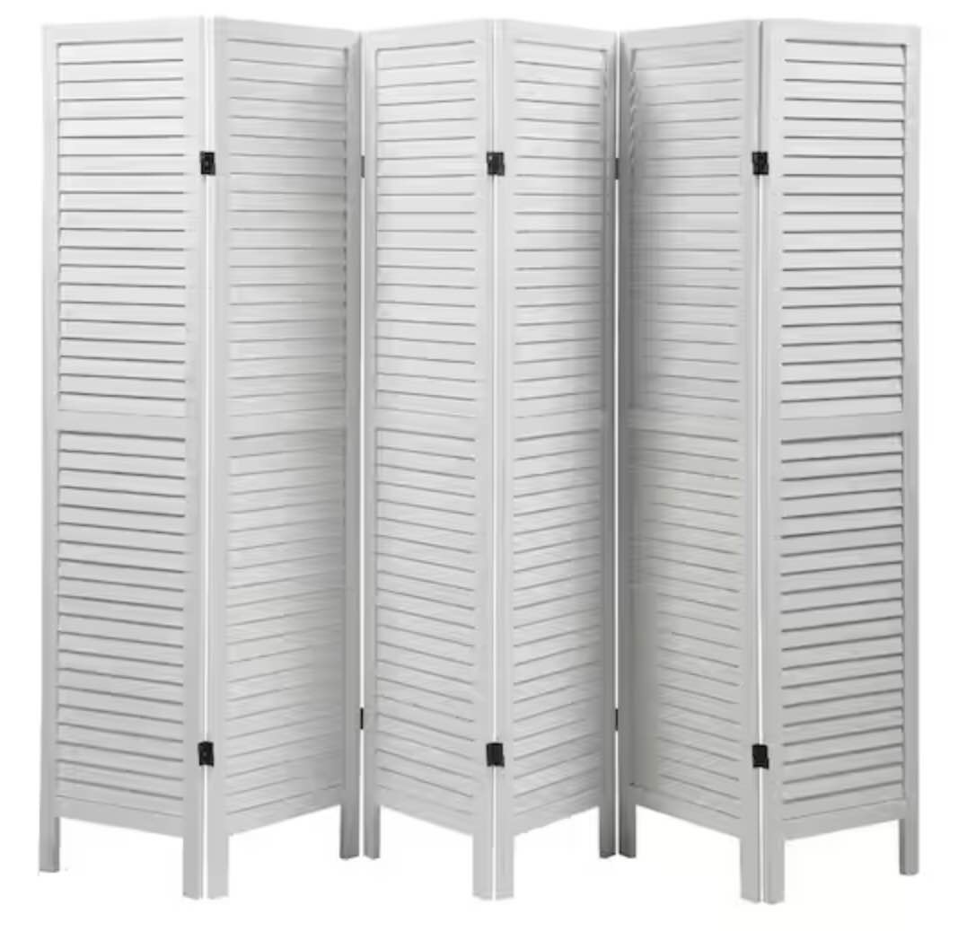  6-Panel Screen White Louvered Room Divider Folding Privacy Screens, Portable Partition Screen for Home Office (similar to stock photo)