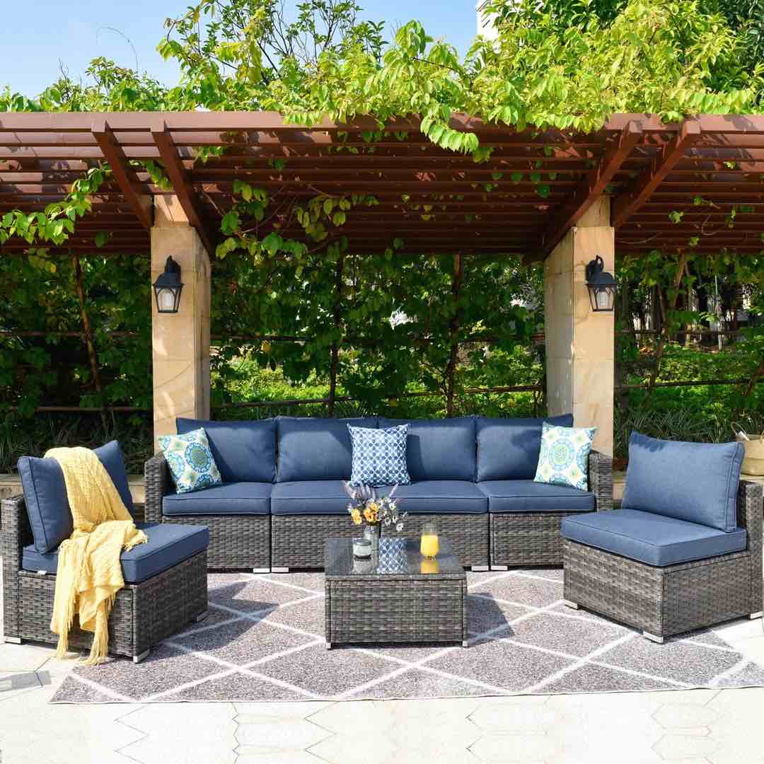 Ovios Outdoor Sectional Furniture 7-Piece with Cushions and Table (incomplete 1 box of 3 only)