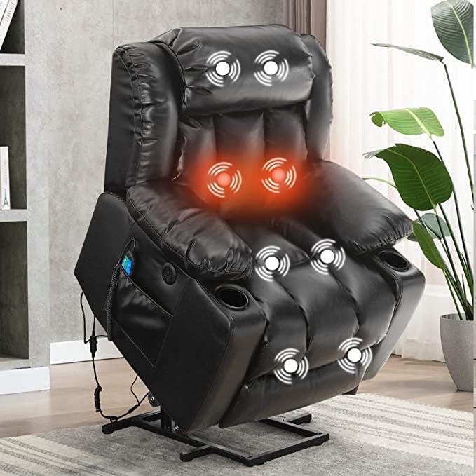 ASHOMELI Large Power Lift Recliner Chair for Elderly with Massage and Heating Function (Black) (incomplete box 1of2 only consisting of base and left arm only)