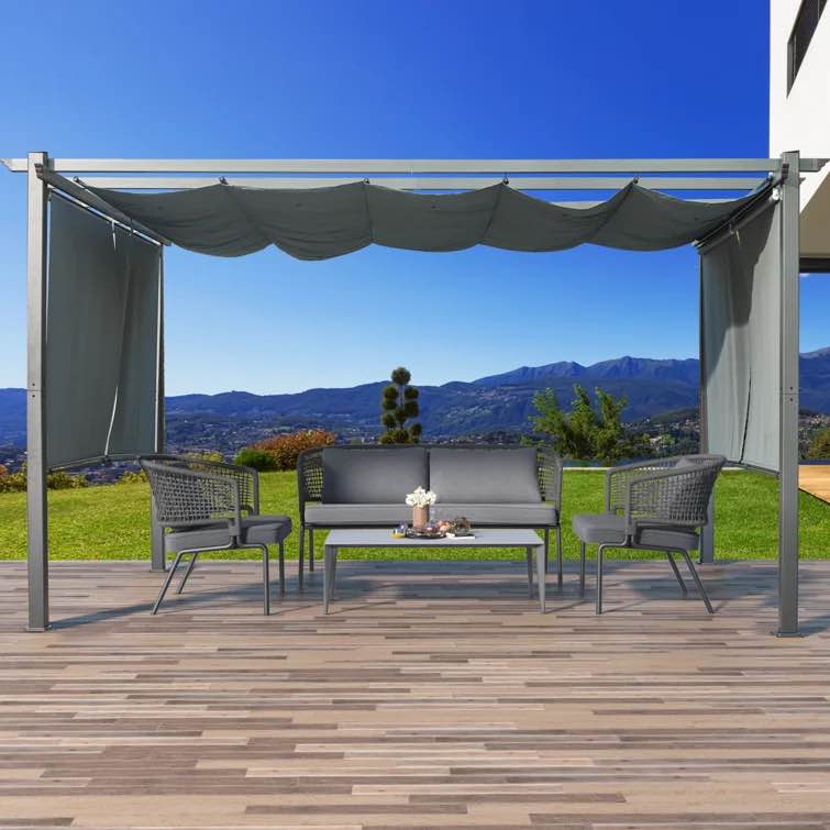 13 Ft. W x 10 Ft. D Aluminum Pergola with Canopy (incomplete 1 box only)