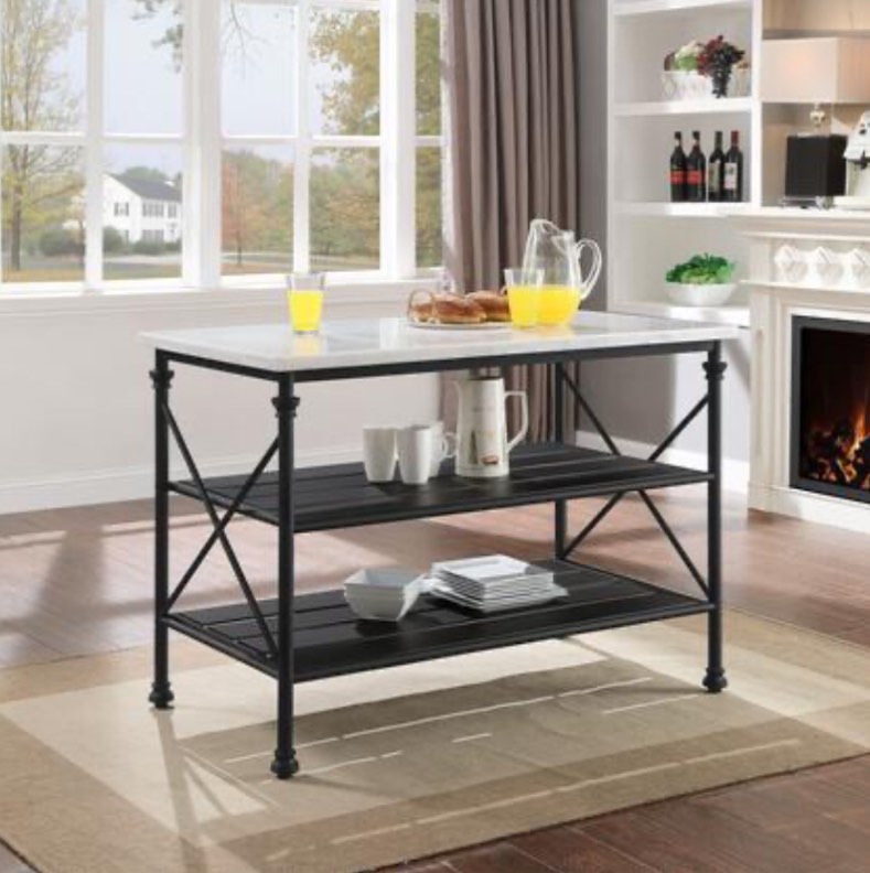 Brahm Collection 98943 Kitchen Island in White Cultured Stone and Gray Color