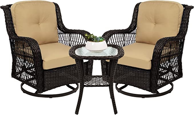 3PC wicker chairs with small glass wicker center table (Incomplete)
