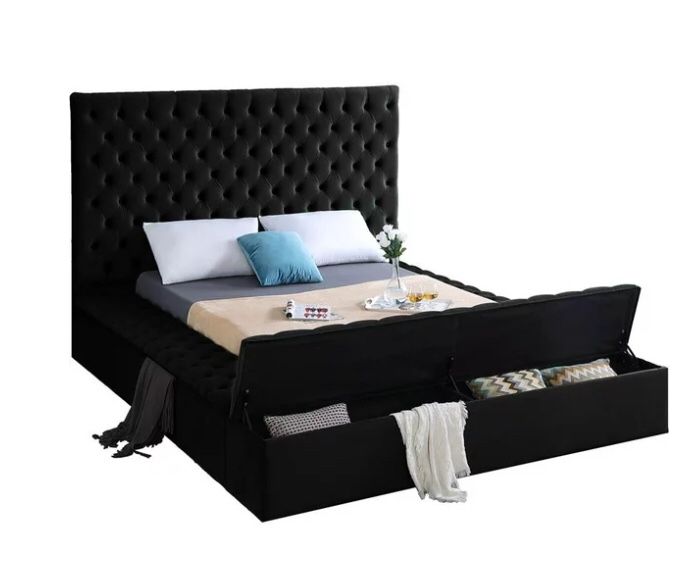 Bliss Black Velvet King Bed (INCOMPLETE )-Color:Black Velvet,Style:Contemporary 