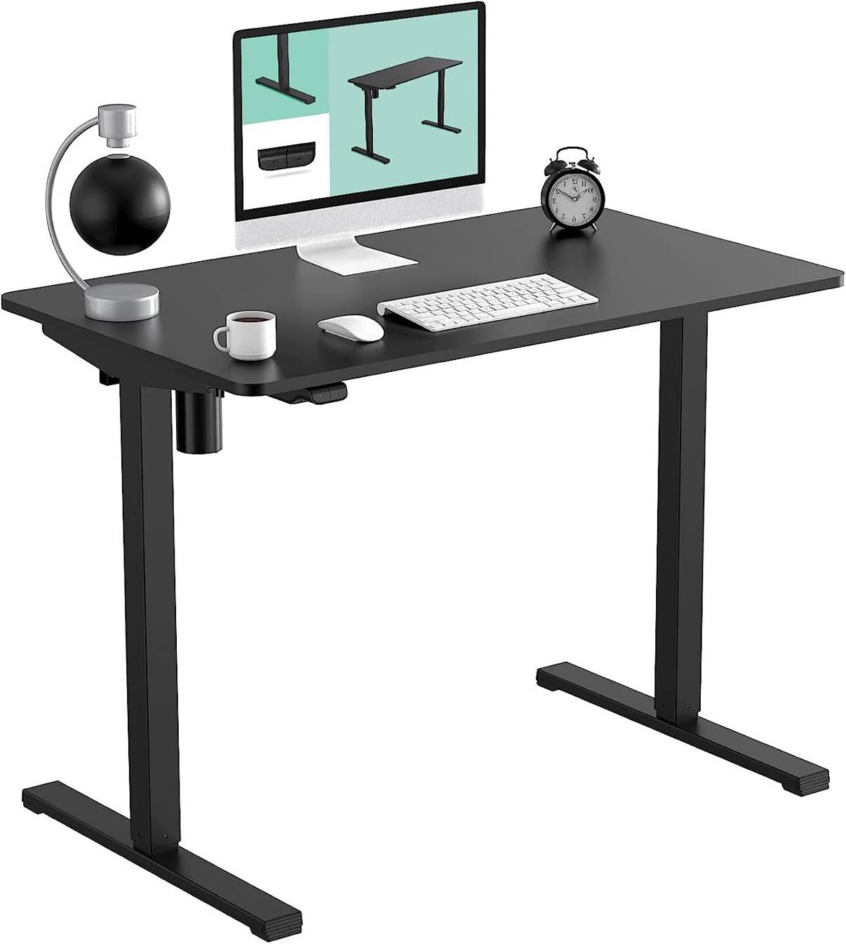 FLEXISPOT Adjustable Height Desk 40 x 24 Inches Small Standing Desk for Small Space Electric Sit Stand Home Office Table Computer Workstation (Black Frame + Black Desktop)
