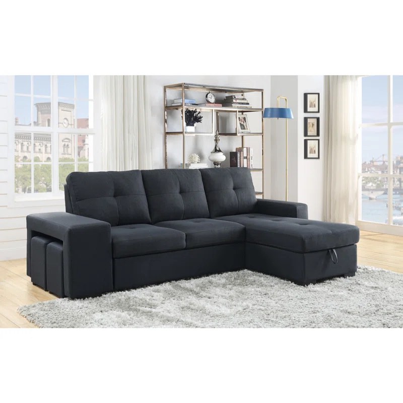 Lucas Dark Gray Linen Sleeper Sectional Sofa with Reversible Storage Chaise (box 2 of 3, reversible L/R Chaise only) INCOMPLETE SET