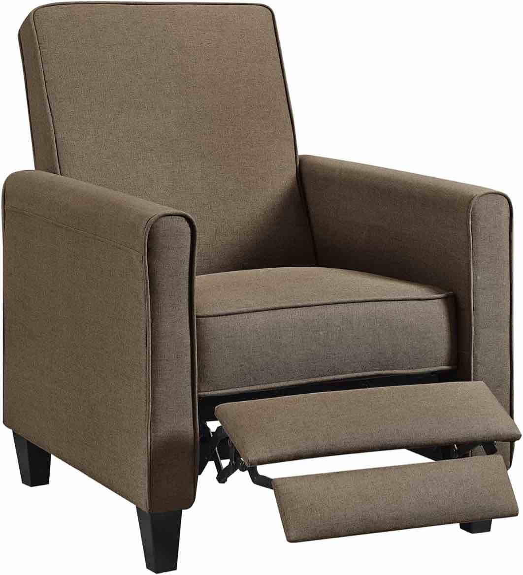 Landon Manual Pushback Recliner Chairs, Customizable Comfort in a Compact Design Reclining Chair, Small Recliners for Small Spaces with Adjustable Footrest, Linen Push Back Recliner Chair – Chocolate