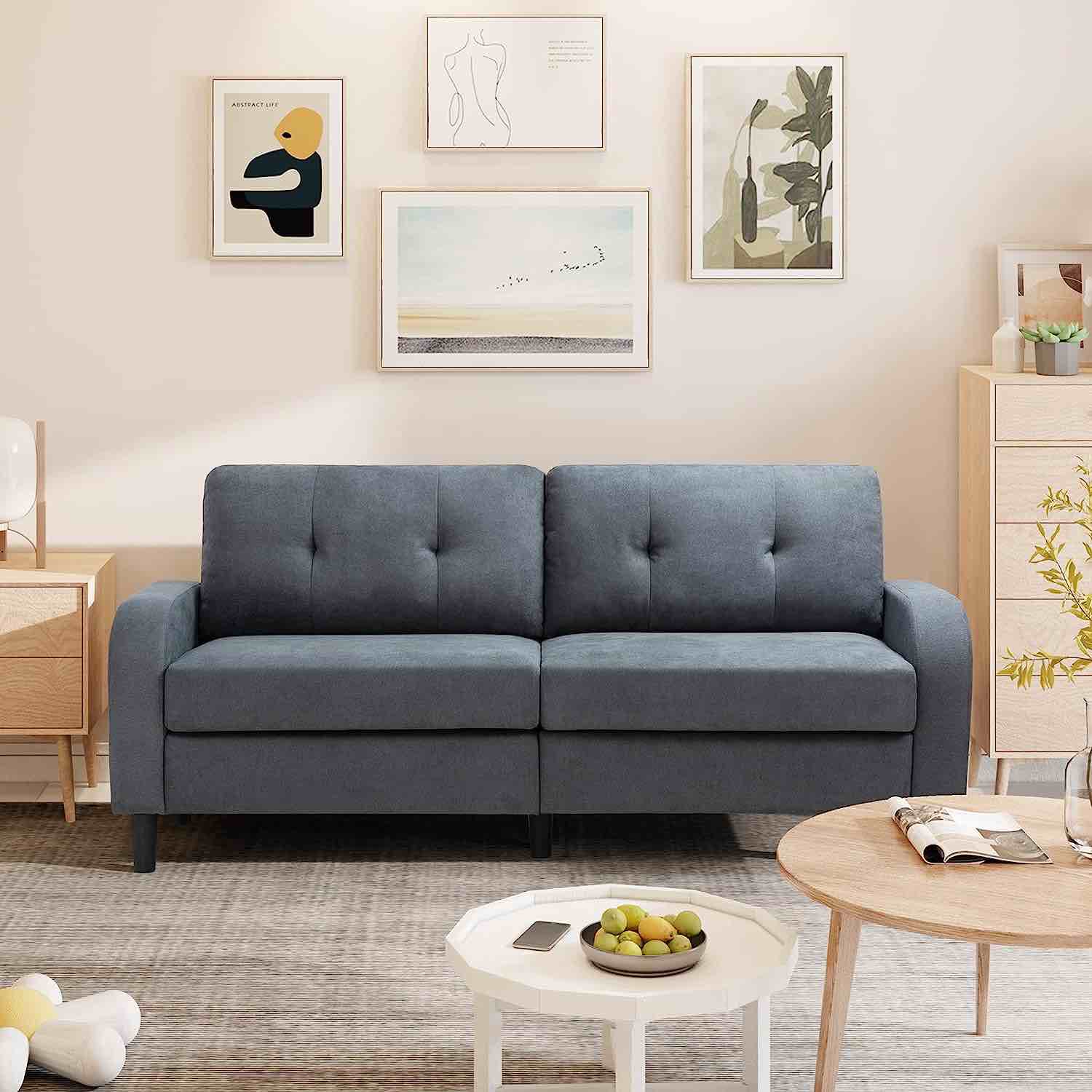 Vongarsig 63" Small Modern Loveseat Couch, Mid-Century Upholstered Fabric 2-Seat Sofa Couch Tufted Love Seat for Living Room, Bedroom, Office, Apartment, Dorm, Studio and Small Space(grey) (box 2 of 2, right facing seat only) INCOMPLETE 