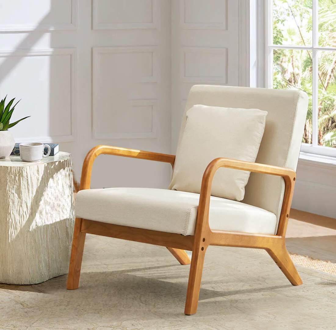 Modern Mid Century Accent Chair ,25.6" x 30" x 30",Fabric Reading Armchair,Linen Upholstered Accent Chairs