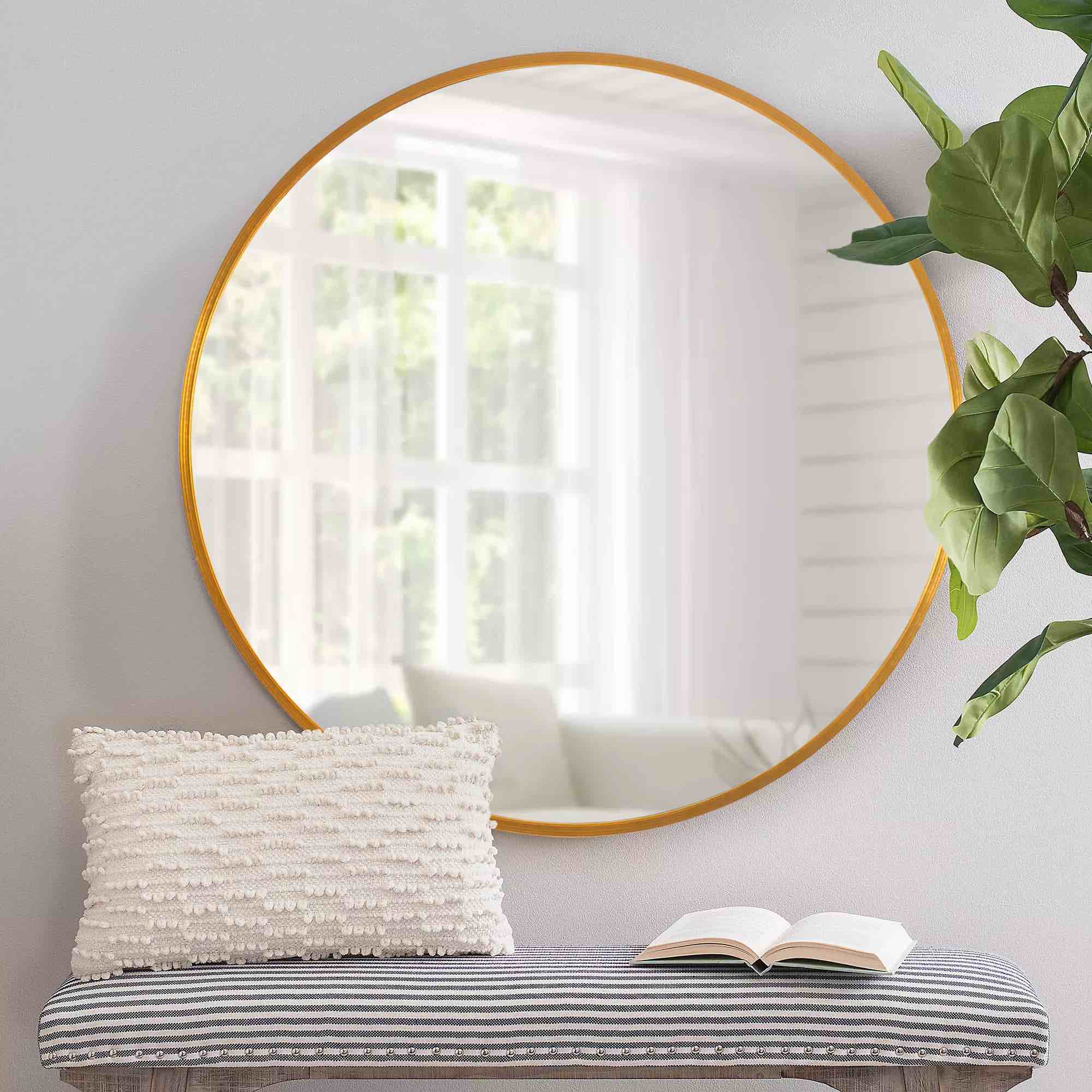 NeuType 36-in W x 36-in H Round Gold Framed Wall Mirror JJ00936ZZE
