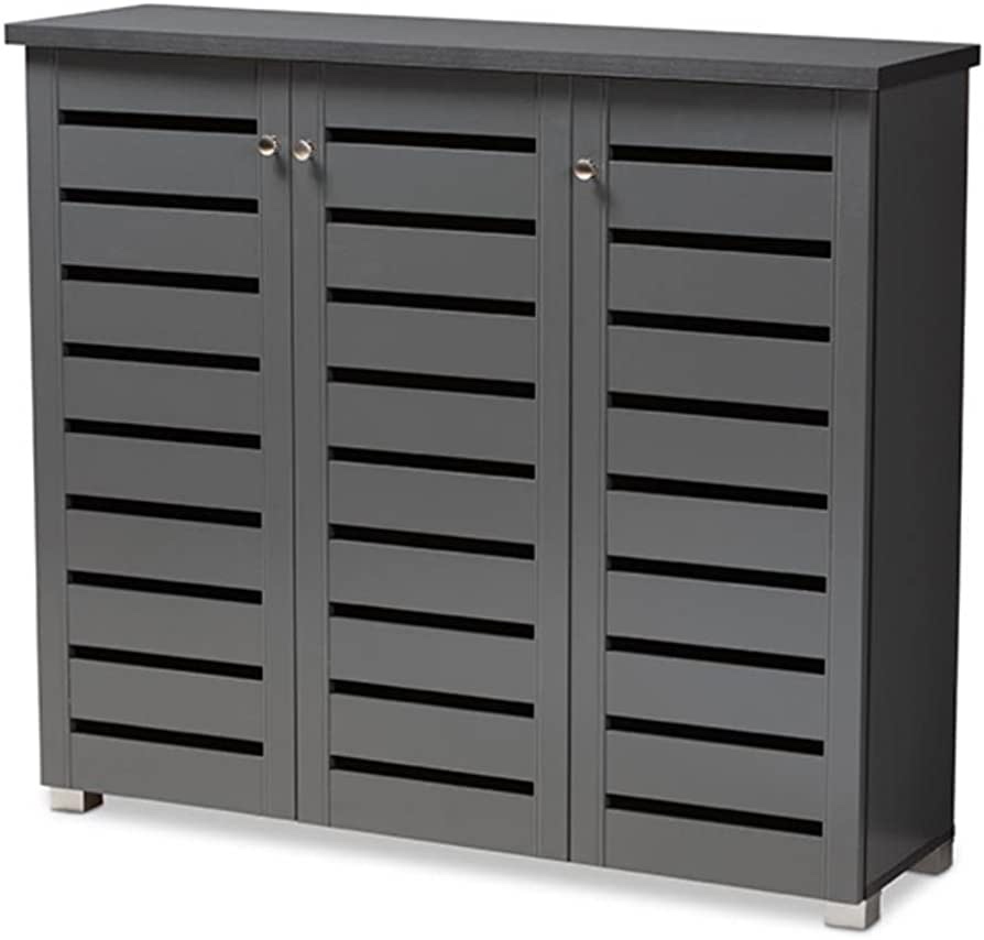Adalwin Modern And Contemporary Dark Gray 3-Door Wooden Entryway Shoe Storage Cabinet