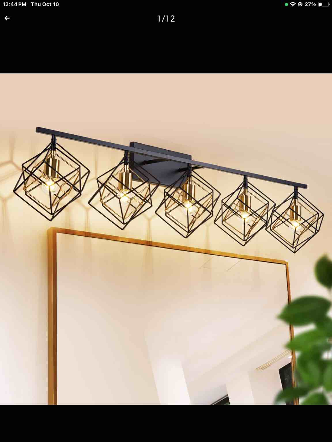 BEHIYA 5-Lights Bathroom Vanity Lights with Bulbs, Bathroom Light fixtures Over Mirror, Black and Gold Brushed Brass with Unique Rotatable 3 Cube Shades Enormous Lamp for Dressing Table