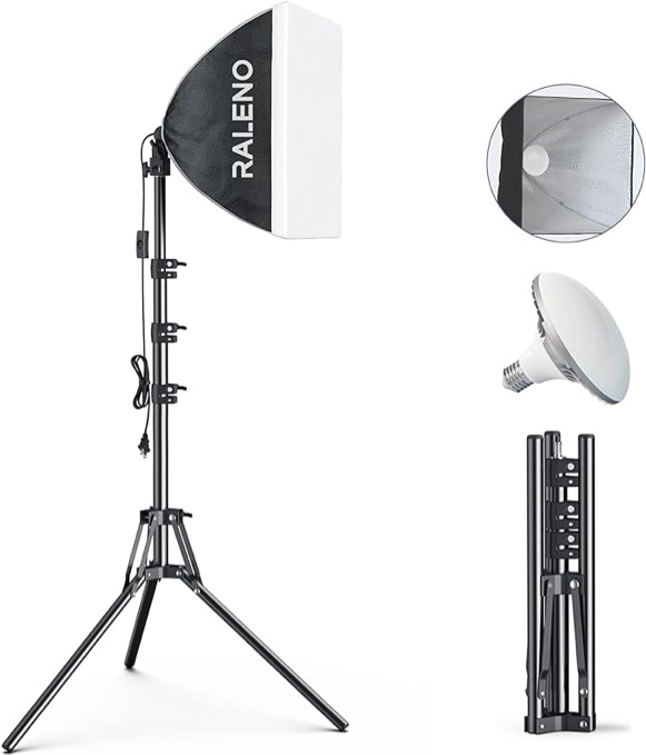 RALENO Softbox Lighting Kit, 16'' x 16'' Photography Lighting for TikTok with LED Bulb (50W | 5500K | 97 CRI | TLCI?97), Continuous Lighting for Video Recording & Photography Shooting | Model: PS075