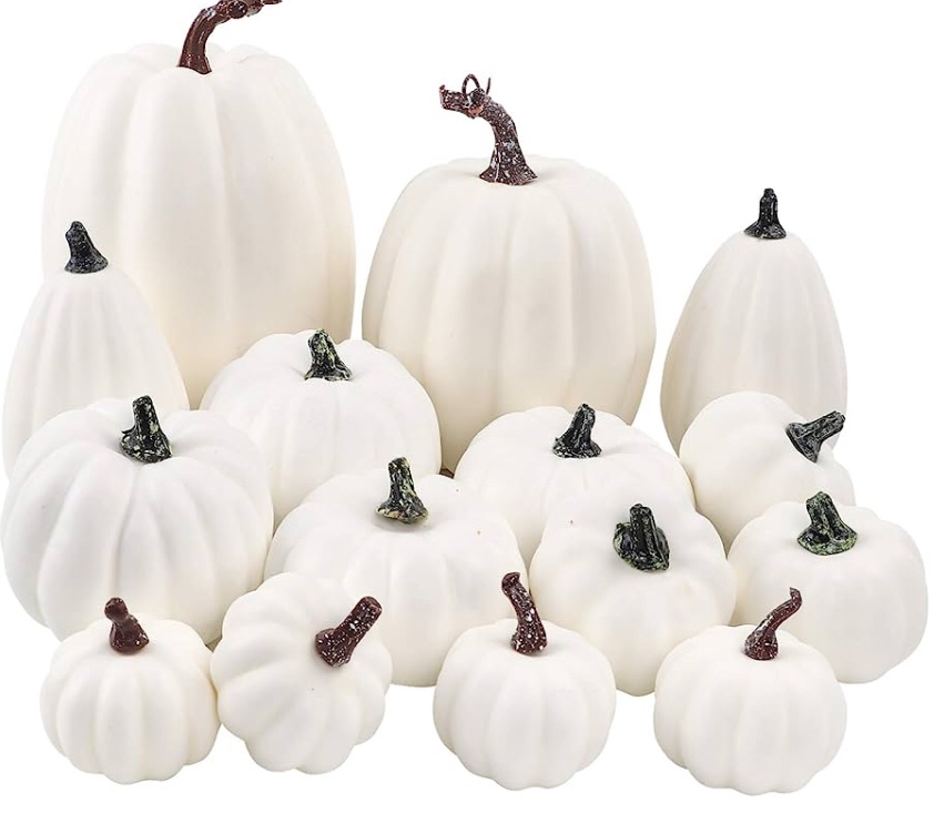 FUNARTY 16pcs Artificial White Pumpkin Harvest Pumpkin for Fall .