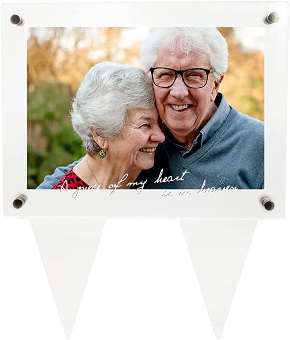 5x7 Waterproof Picture Frame for Grave - Acrylic Outdoor Memorial Cemetery Decorations Garden Marker (A Piece of My Heart Is In Heaven)