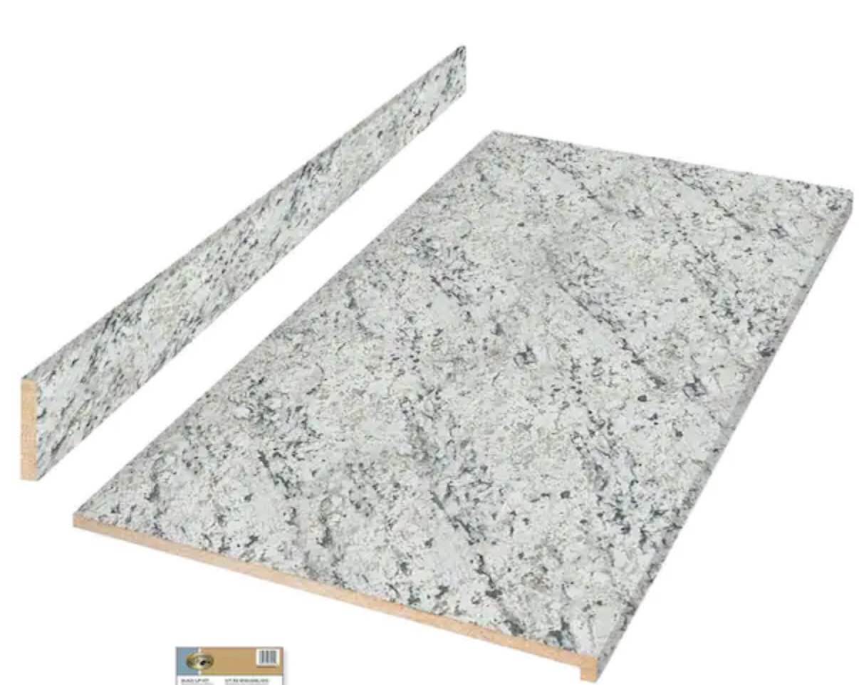 Hampton Bay Formica 8 ft. Straight Laminate Countertop Kit Included in Textured White Ice Granite with Eased Edge and Backsplash