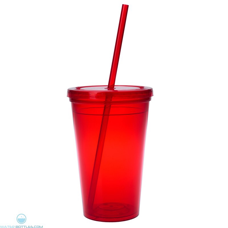 THERMO Steel, Double Wall Acrylic Tumbler with Lid, (No Straw), 16 Oz, Red