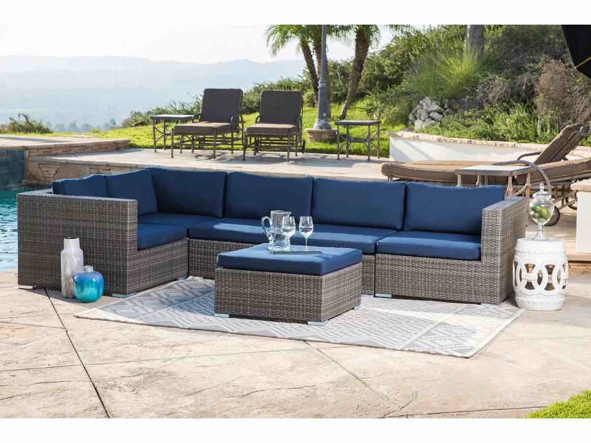 **INCOMPLETE**Abbyson Newport Outdoor Wicker Modular Patio Sectional, Gray/Navy