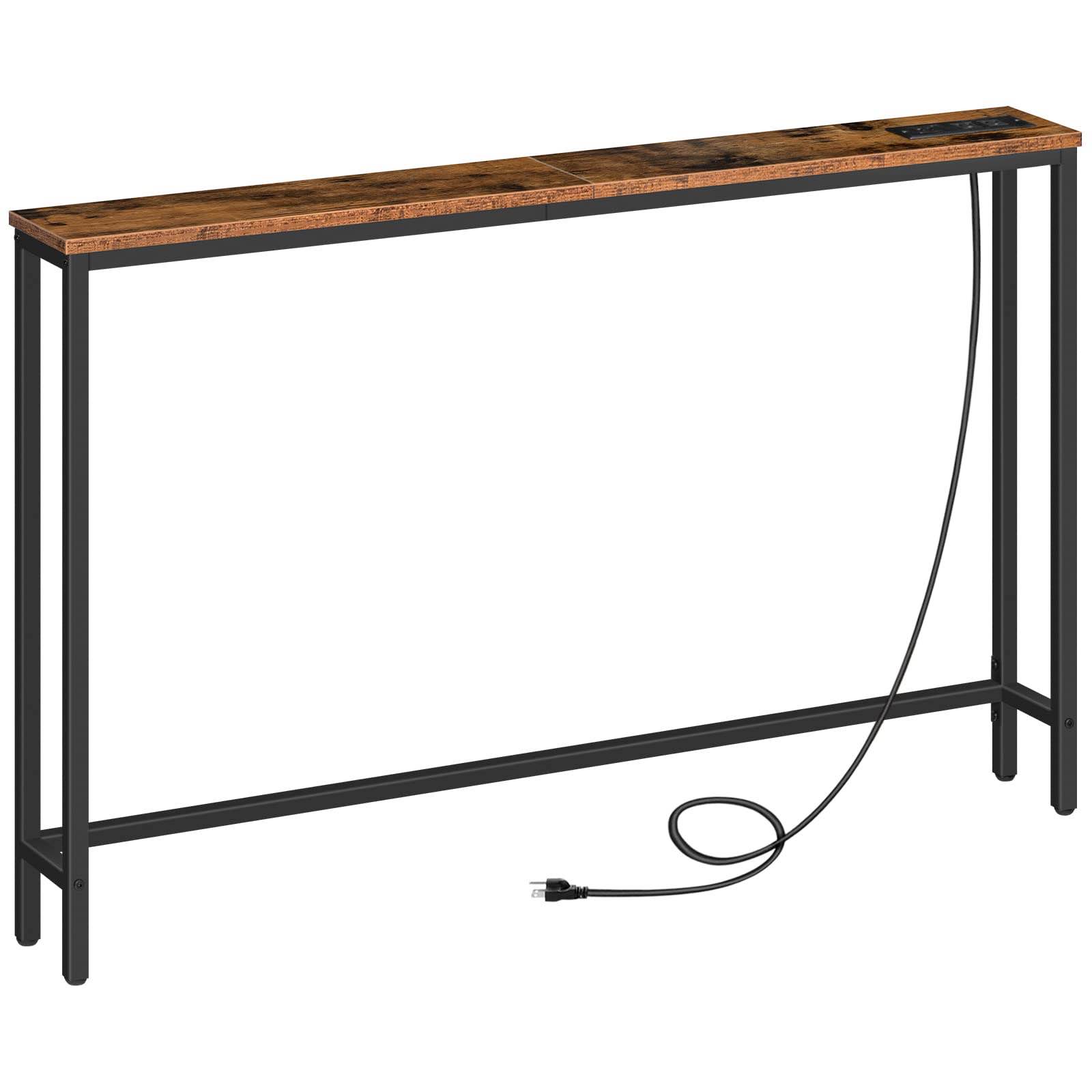 HOOBRO 47.2” Console Table w/ Power Outlets & USB Ports Behind Sofa Hallway Brown BF15XG01G1