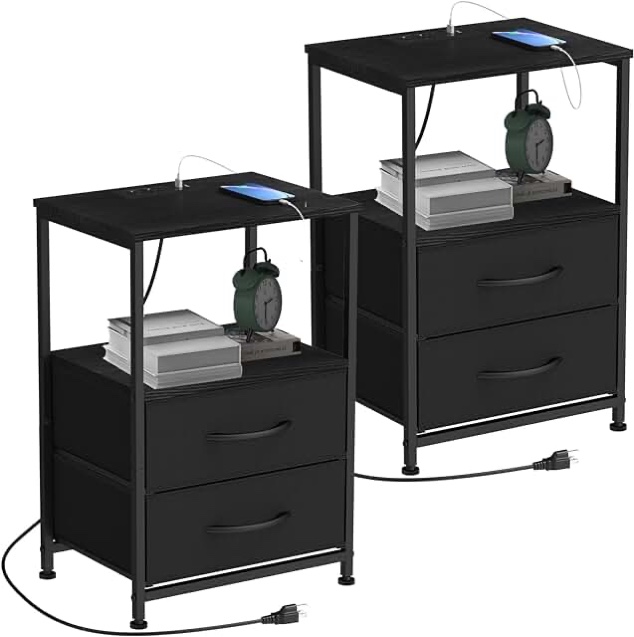 YBING end table 2 pack black 