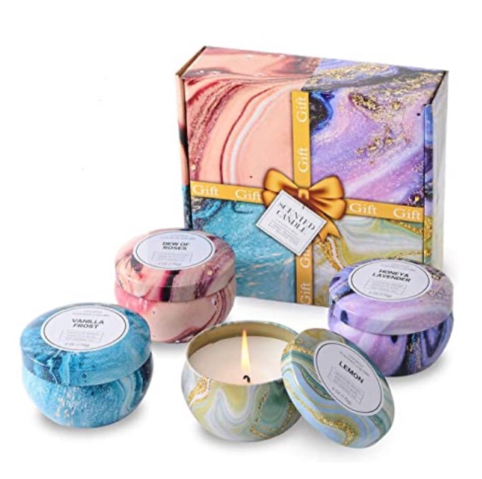 Aromatherapy scented coconut wax, Gift Box,  6oz in Tin,  4 pk