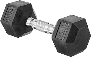 Rubber Encased Exercise & Fitness Hex Dumbbell, Single, Hand Weight For Strength Training 15lbs