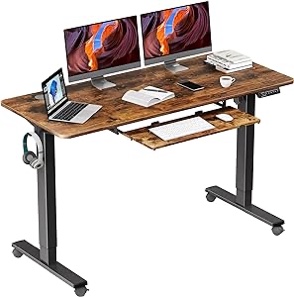WOKA Electric Standing Desk with Keyboard Tray, 55" x 24" Stand Up Desk, Height Adjustable Sit Stand Desk with Memory Controller for Home Office, Motorized Desk with Splice Board, Rustic