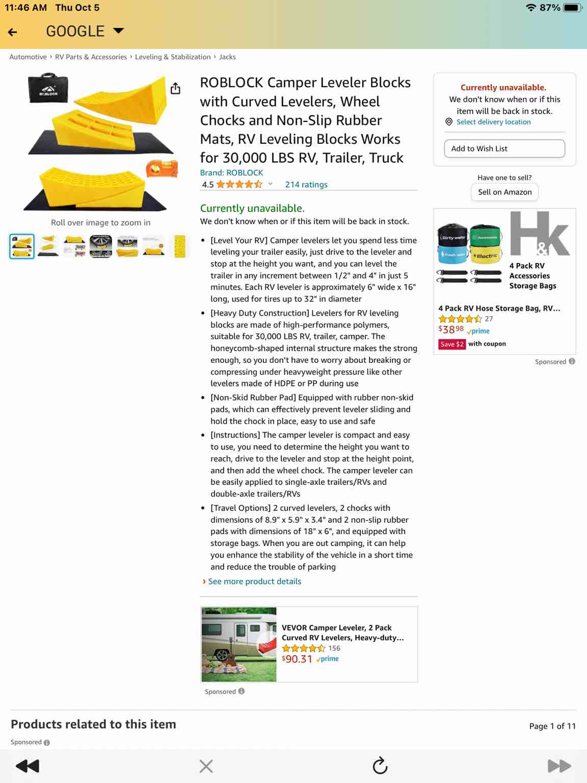 ROBLOCK Camper Leveler Blocks with Curved Levelers, Wheel Chocks and Non-Slip Rubber Mats, RV Leveling Blocks Works for 30,000 LBS RV, Trailer, Truck