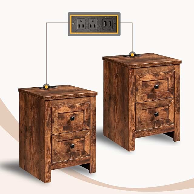 AMERLIFE small nightstand set of 2 rustic brown 
