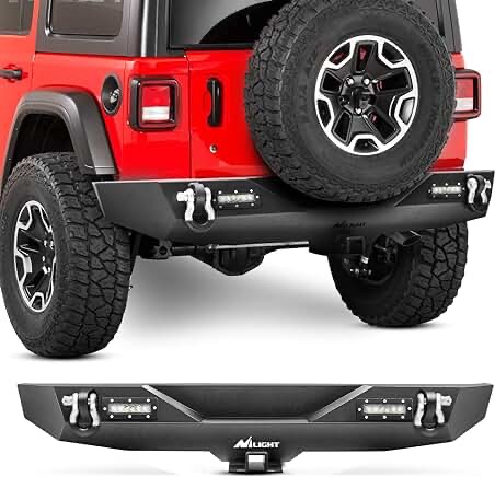 Nilight Rear Bumper Compatible for 2018 2019 2020 2021 2022 Jeep Wrangler JL Rock Crawler Bumper with Hitch Receiver & 2X Upgraded 18W LED Lights Off Road Textured Black,2 Years Warranty