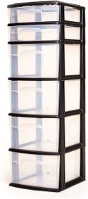 HOMZ Plastic 6 Drawer Medium Storage Tower, Black Frame, Clear Drawers, Set of 1