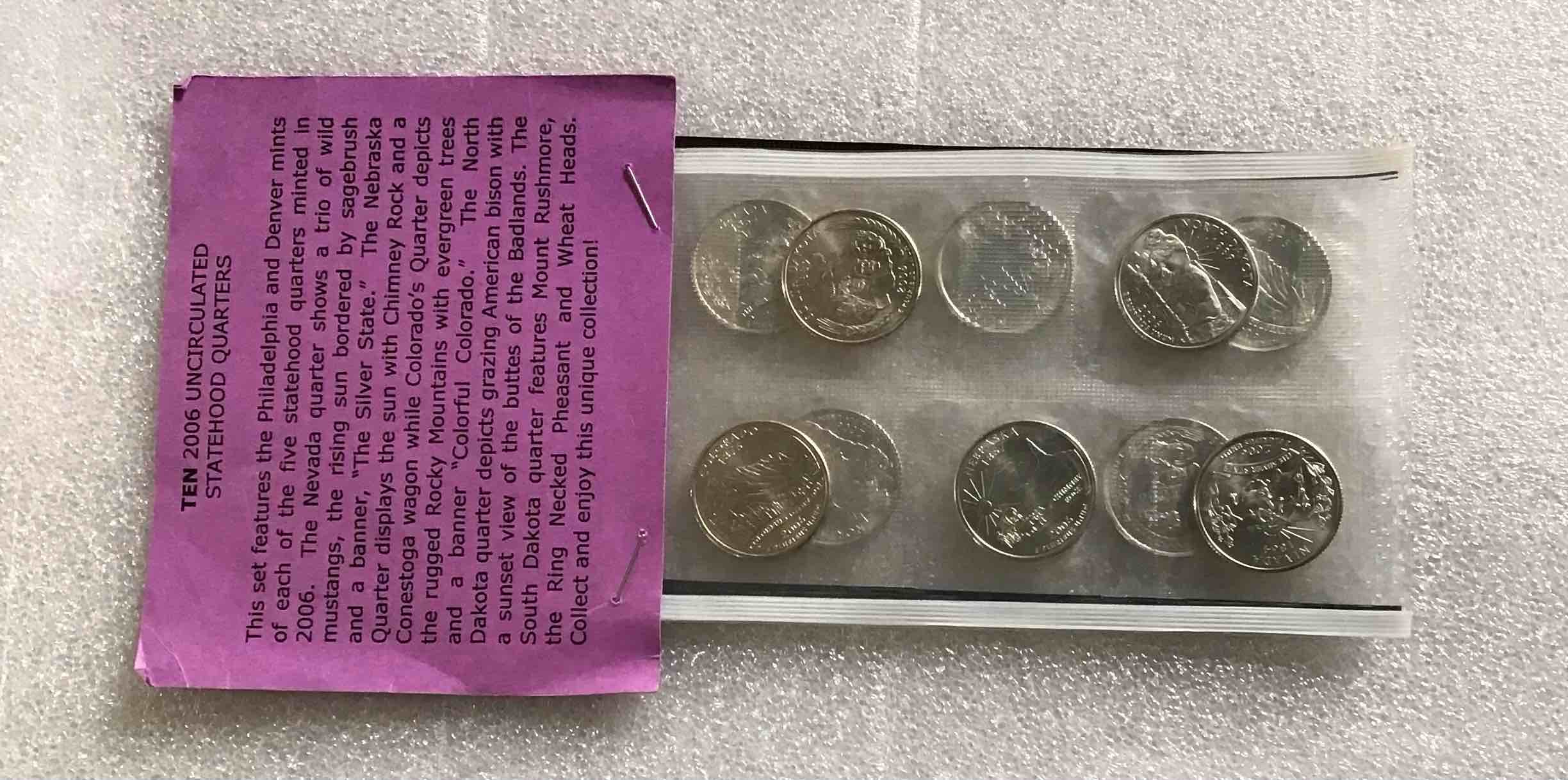 10 Uncirculated 2006 Statehood Quarters
