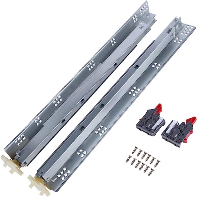 2 Pairs Self Soft Close Under/Bottom Rear Mounting Drawer Slides 21 inch Concealed Drawer Runners