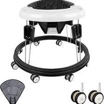 Baby Walker Foldable, 9 Heights Adjustable Anti-Rollover Toddler Round Walker with Feeding Tray, Suitable for All Terrains for Babies Boys and Girls 6-18 Months