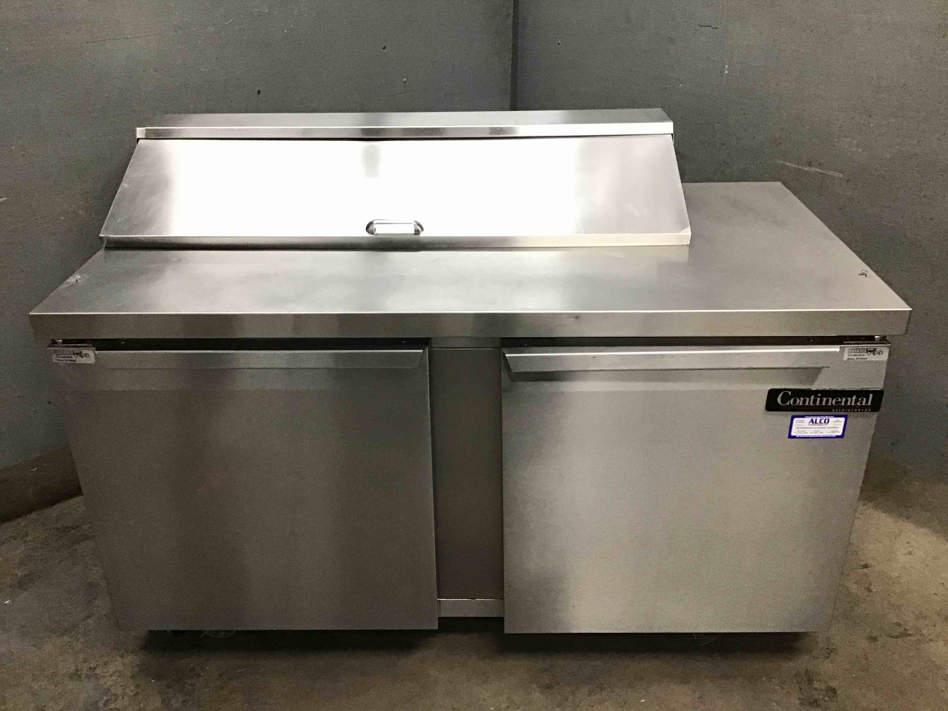 Continental 60 Inch Stainless Steel 2 Door Refrigerated Sandwich Prep Table On Casters