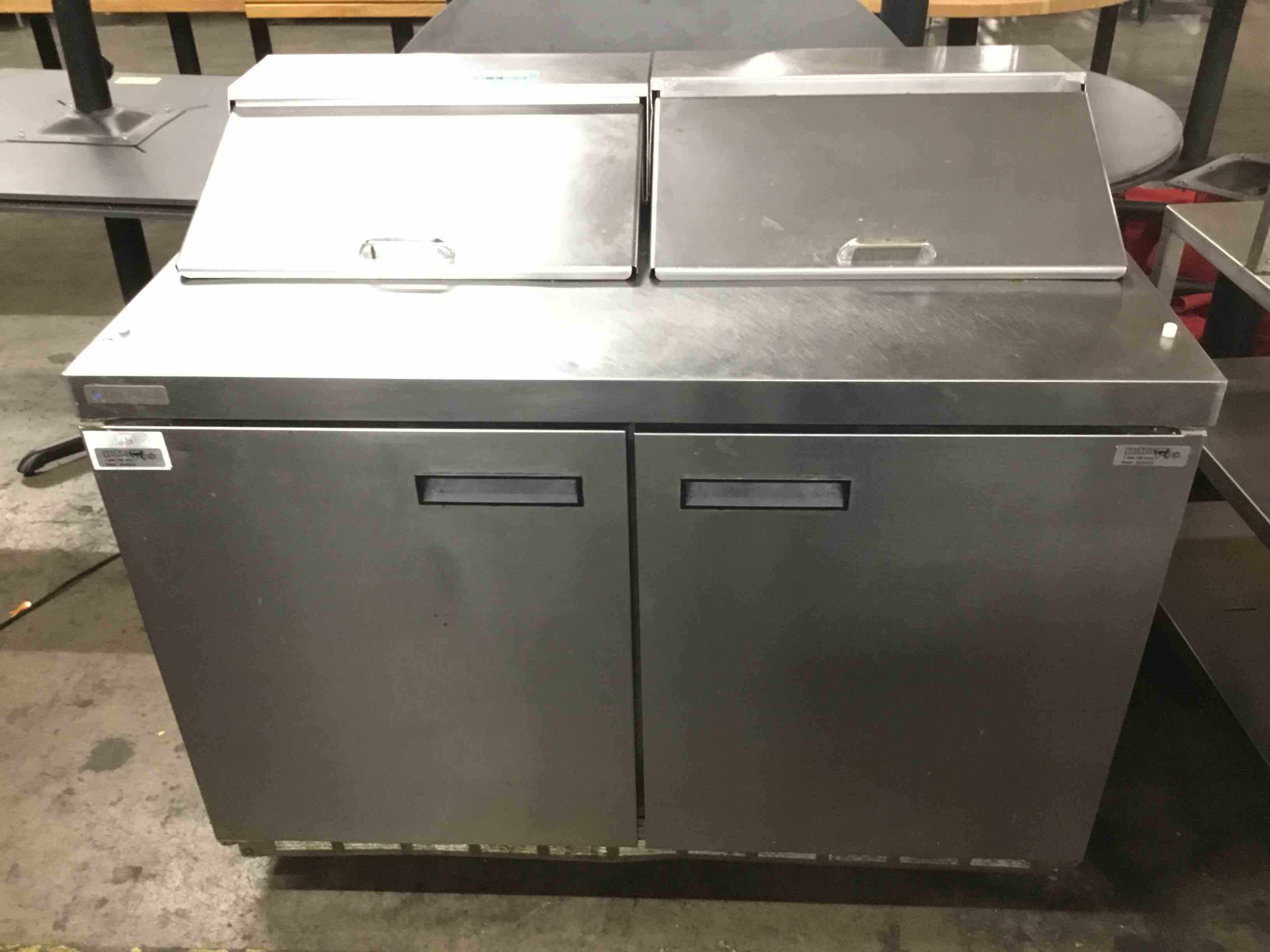 2019 Delfield 48 Inch Stainless Steel 2 Door Refrigerated Sandwich Prep Table On Casters