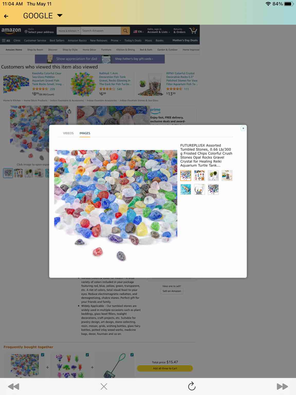 FUTUREPLUSX Assorted Tumbled Stones, 0.66 Lb/300 g Frosted Chips Colorful Crush Stones Opal Rocks Gravel Crystal for Healing Reiki Aquarium Turtle Tank Succulent Plants Flowerpot Vase Decoration Visit the FUTUREPLUSX Store 4.1 4.1 out of 5 stars    25 ratings Lowest price in 30 days -14% $5.99$5.9
