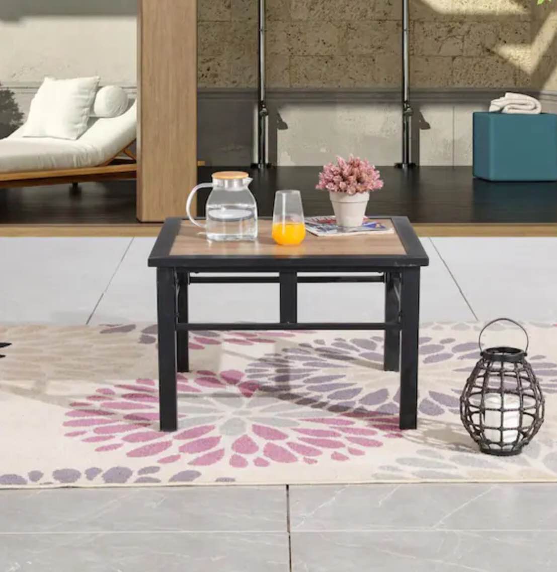 Patio Festival 1-Piece Black Steel Frame Outdoor Side Table