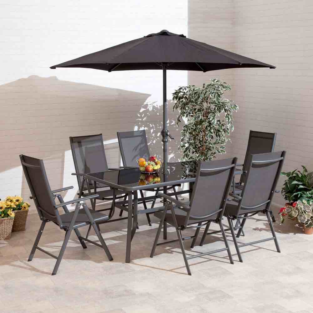 Santos 6 Seat Charcoal Aluminium Outdoor Dining Garden Set with 2.5m Parasol (incomplete, table only)