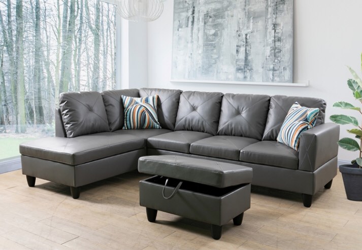 Starhome L Shaped Gray Couch with Ottoman (incomplete, right sofa only)