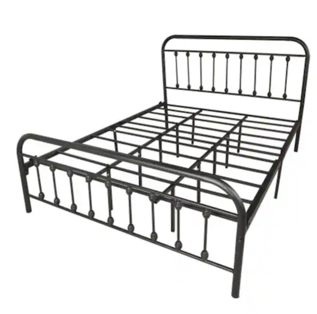 Black King Size Simple Metal Bed Frame with Storage Space at the Bottom of the Bed