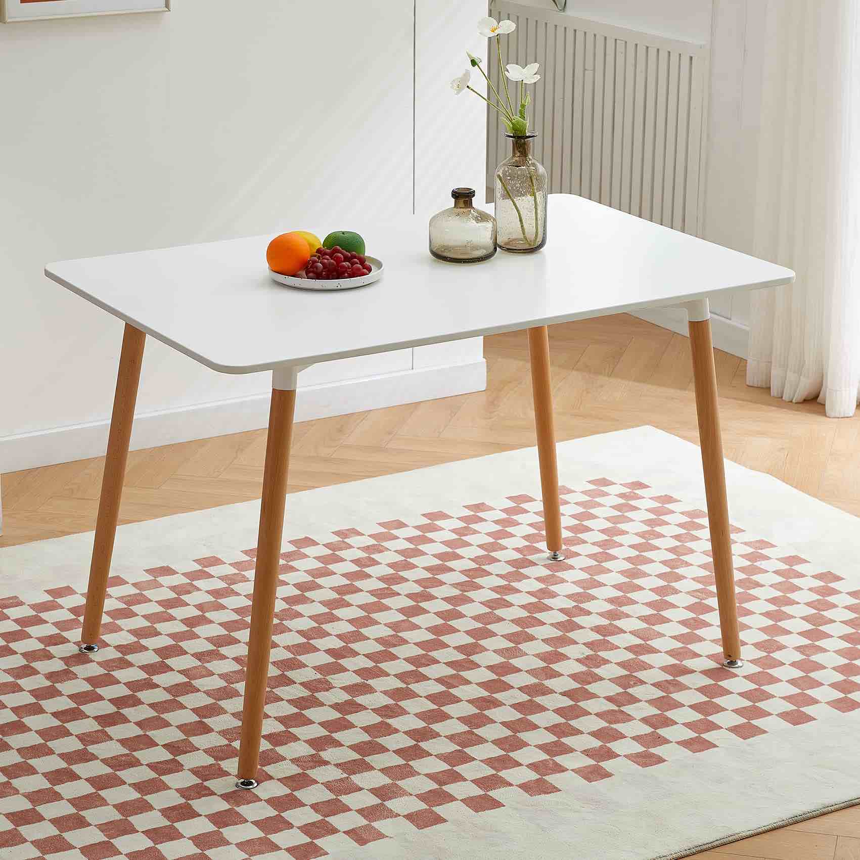 FMD White Rectangle Dining Table Mid Century Modern Wood Kitchen Table Office Desk 47" x 31.5" 