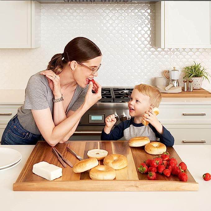 Premium Acacia Wood Cutting And Pastry Board 28x22 in - Extra Large Non-Stick Board for Easy Chopping and Food Preparation - Perfect For Your Fresh Homemade Bread, Pasta, Or Pizza
