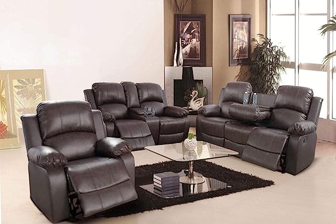 Sectional Recliner Sofa Set with Drop Down Table,3 PCS Motion Sofa Loveseat Recliner Couch Manual Reclining Chair for Living Room (Incomplete)