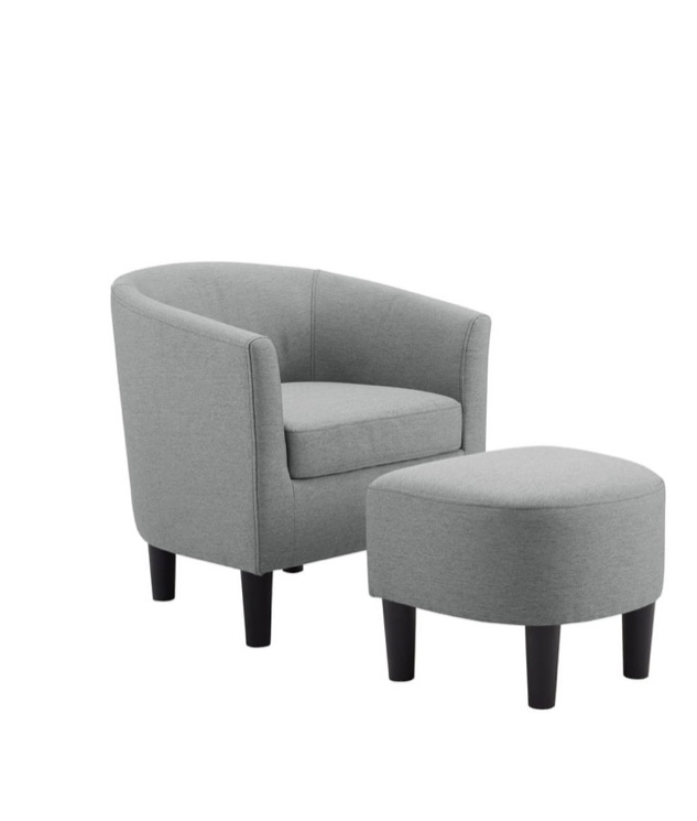 Camilla Gray Fabric Barrel Chair with Ottoman