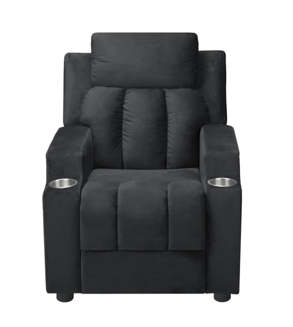 Magic Seats for Superheroes & Princesses, Sally Deluxe Kids Recliner With Footrest, 2 Cup Holders, Push Back Toddler Recliner by Naomi Home, Microfiber, Age 3+ Kid Recliners, Girls Boys, Black