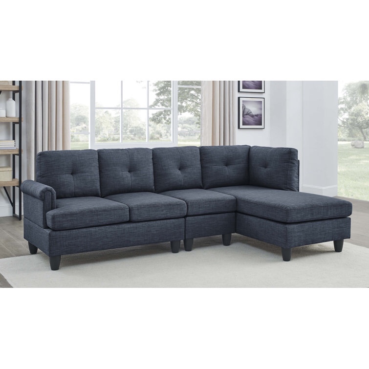 Blue 3 Seat 99" Wide Modular Sofa & Chaise (2 boxes)