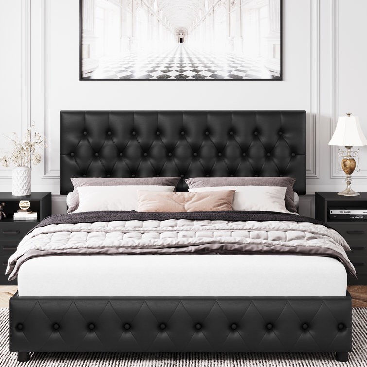 Queen Black Kendal Tufted Upholstered Storage Platform Bed with Adjustable Headboard
